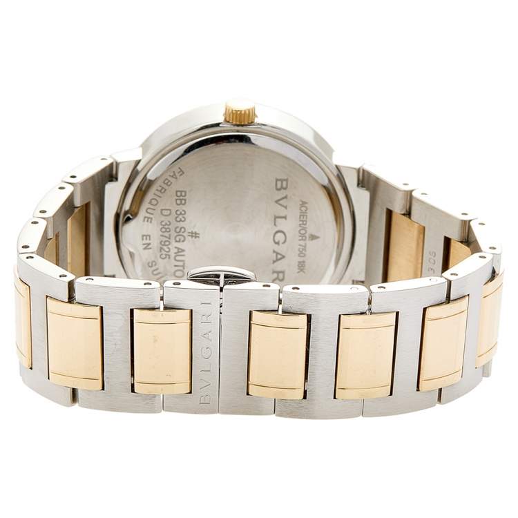 Pre Owned Bvlgari Silver White 18K Yellow Gold Stainless Steel Bvlgari BB33SSAUTO Women's Wristwatch 33 mm