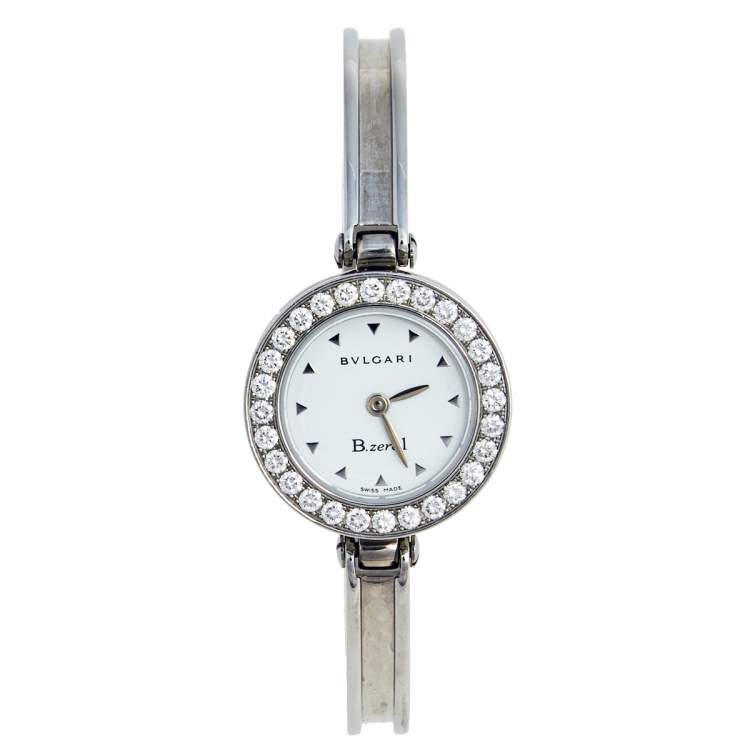 Pre Owned Bvlgari White Diamond Stainless Steel B.Zero1 BZ22S Women's Wristwatch 22MM