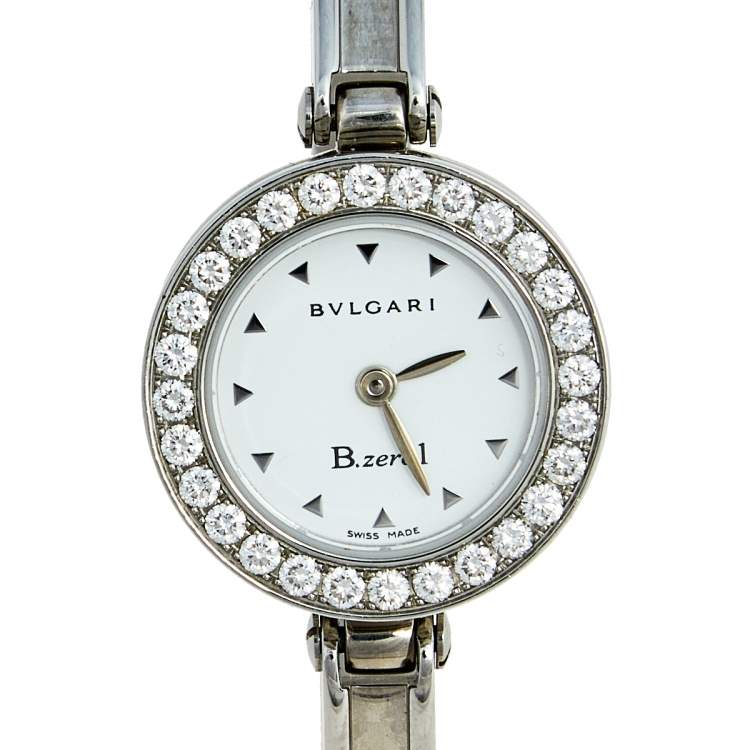 Pre Owned Bvlgari White Diamond Stainless Steel B.Zero1 BZ22S Women's Wristwatch 22MM