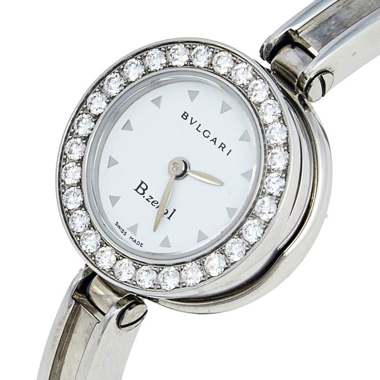 Pre Owned Bvlgari White Diamond Stainless Steel B.Zero1 BZ22S Women's Wristwatch 22MM