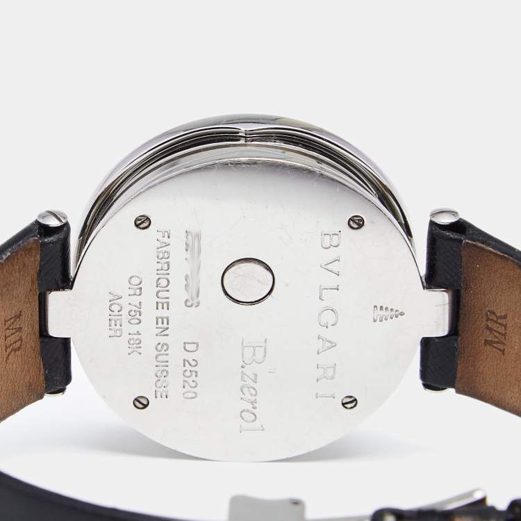 مملوكة مسبقًا Bvlgari Double Heart Diamond 18k Rose Gold Stainless Steel Leather B.zero1 BZP35S Women's Wristwatch 35 mm
