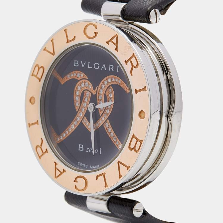 Pre Owned Bvlgari Black 18K Gold Stainless Steel B.Zero1 BZ P 35 S Quartz Women's Wristwatch 35 MM
