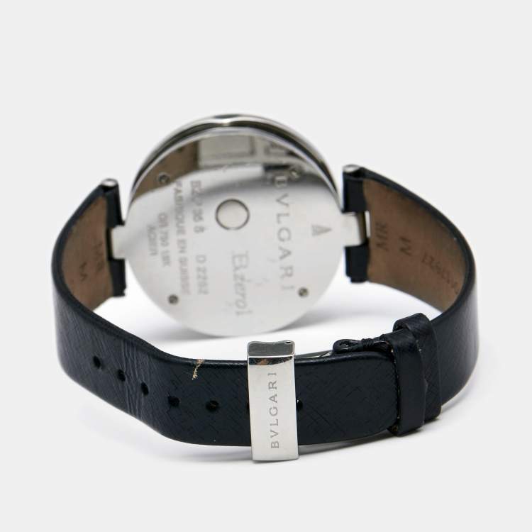 Pre Owned Bvlgari Black Heart Diamond Pave 18K Rose Gold Stainless Steel Leather B.Zero1 BZP35S Women's Wristwatch 35 mm