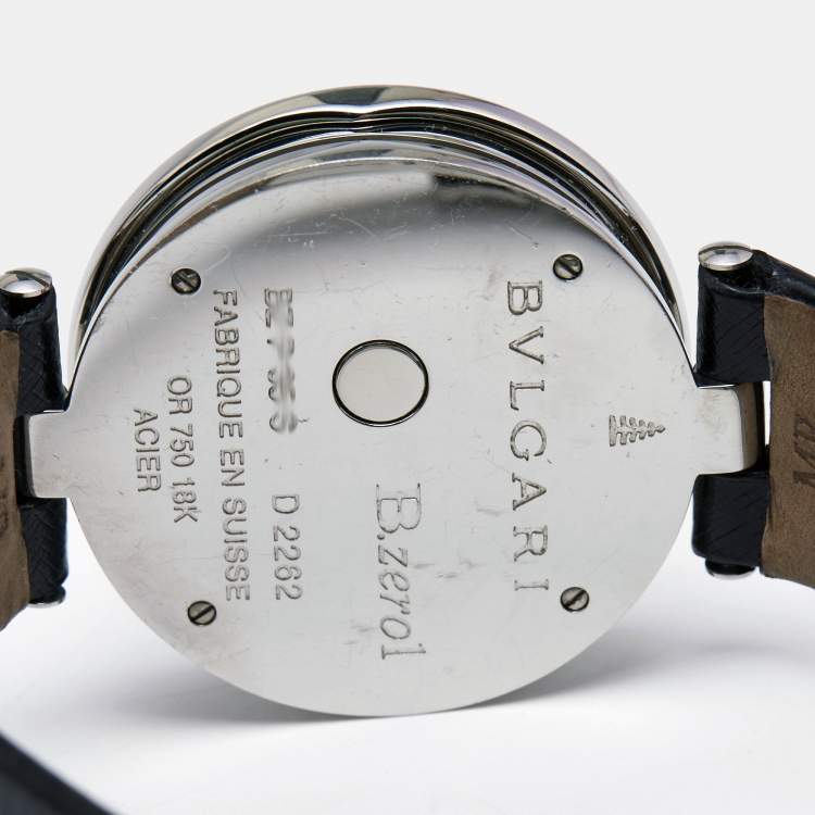 Pre Owned Bvlgari Black Heart Diamond Pave 18K Rose Gold Stainless Steel Leather B.Zero1 BZP35S Women's Wristwatch 35 mm