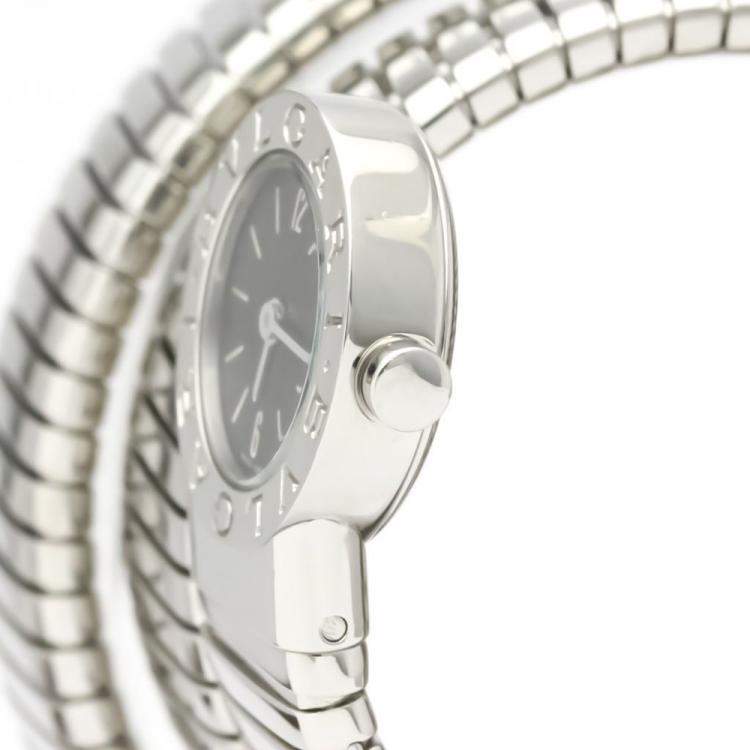 Pre Owned Bvlgari Black Stainless Steel Bvlgari Bvlgari Tubogas BB191TS Women's Wristwatch 19 mm