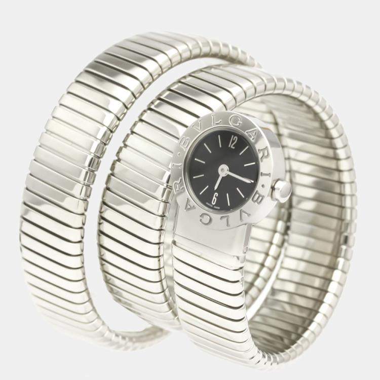 Pre Owned Bvlgari Black Stainless Steel Bvlgari Bvlgari Tubogas BB191TS Women's Wristwatch 19 mm