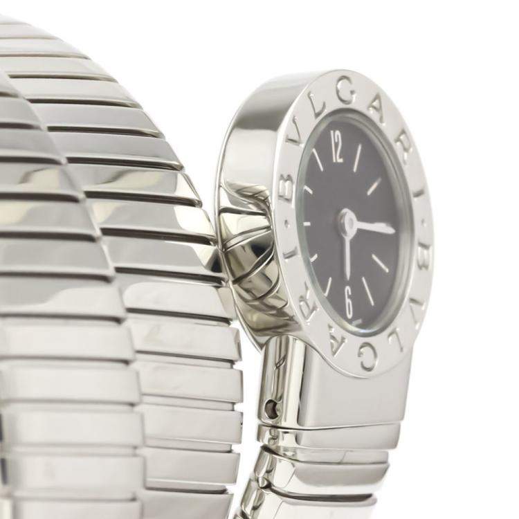 Pre Owned Bvlgari Black Stainless Steel Bvlgari Bvlgari Tubogas BB191TS Women's Wristwatch 19 mm