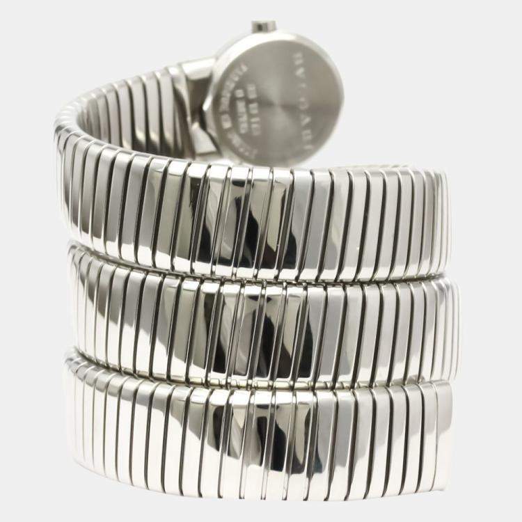 Pre Owned Bvlgari Black Stainless Steel Bvlgari Bvlgari Tubogas BB191TS Women's Wristwatch 19 mm