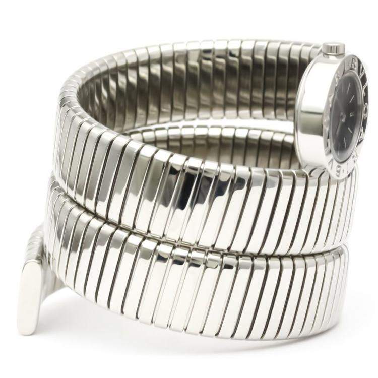 Pre Owned Bvlgari Black Stainless Steel Bvlgari Bvlgari Tubogas BB191TS Women's Wristwatch 19 mm