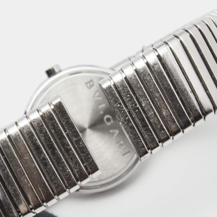 Pre Owned Bvlgari Black Stainless Steel Tubogas BB262TS Women's Wristwatch 26 mm