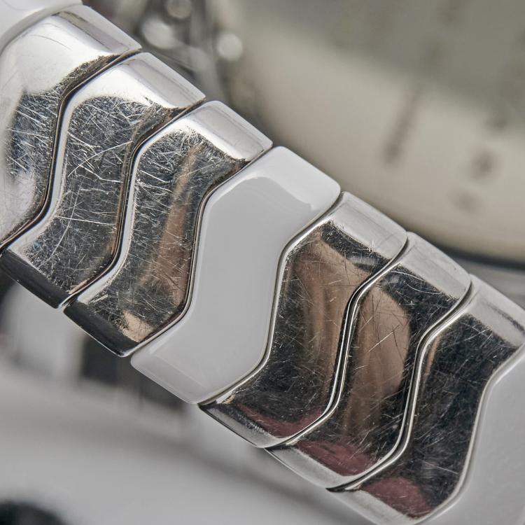 Pre Owned Bvlgari White Ceramic Stainless Steel Serpenti Spiga 102182 Women's Wristwatch 35 mm 