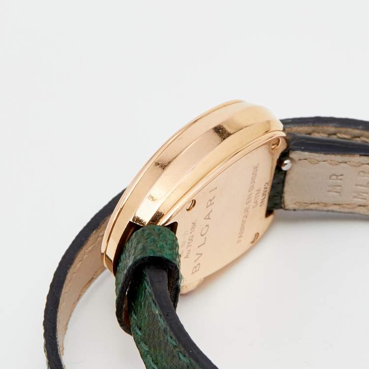 Pre Owned Bvlgari Green 18K Rose Gold Karung Skin Leather Serpenti 102726 Women's Wristwatch 27 mm