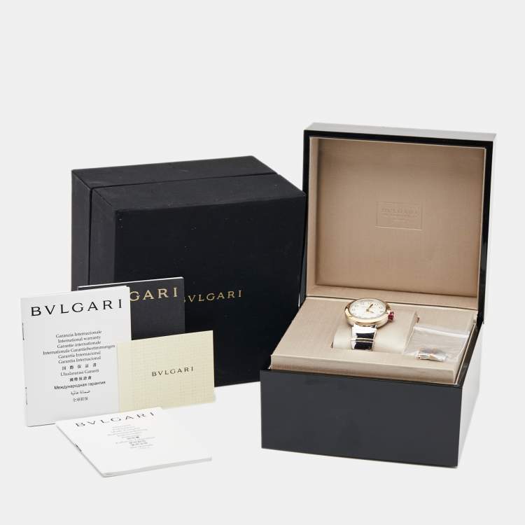 Pre Owned Bvlgari Mother of Pearl Diamond 18k Rose Gold Stainless Steel Lvcea 102198 Women's Wristwatch 33 mm 