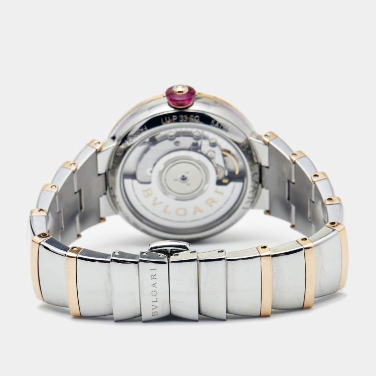 Pre Owned Bvlgari Mother of Pearl Diamond 18k Rose Gold Stainless Steel Lvcea 102198 Women's Wristwatch 33 mm 