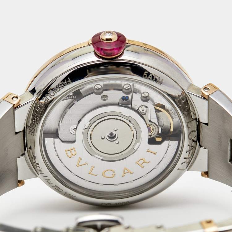 Pre Owned Bvlgari Mother of Pearl Diamond 18k Rose Gold Stainless Steel Lvcea 102198 Women's Wristwatch 33 mm 