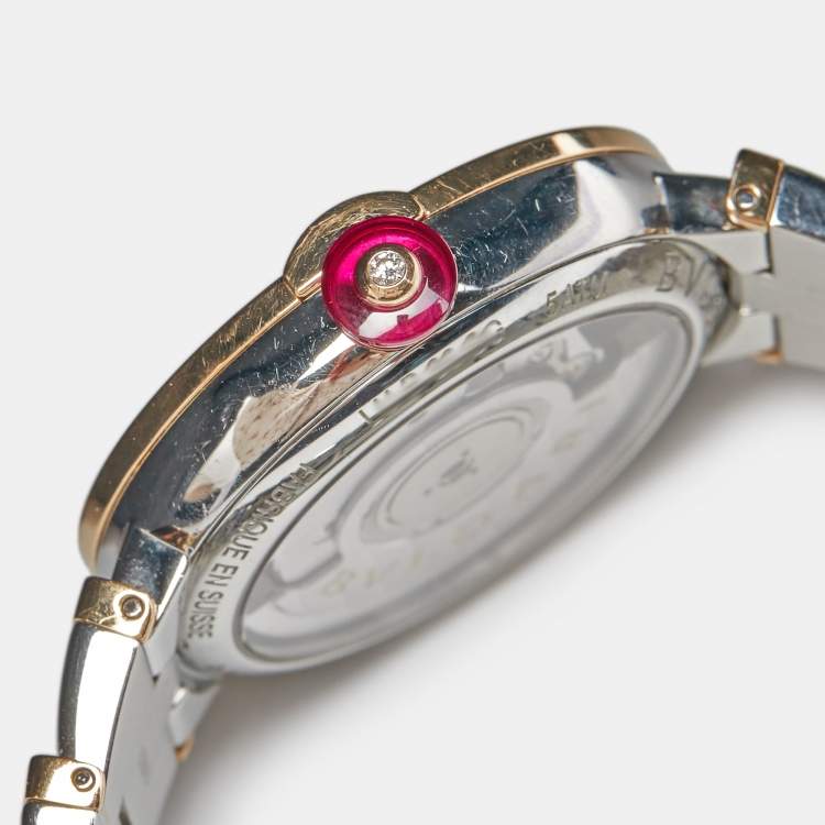 Pre Owned Bvlgari Mother of Pearl Diamond 18k Rose Gold Stainless Steel Lvcea 102198 Women's Wristwatch 33 mm 