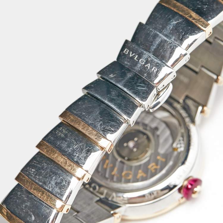 Pre Owned Bvlgari Mother of Pearl Diamond 18k Rose Gold Stainless Steel Lvcea 102198 Women's Wristwatch 33 mm 