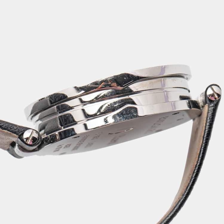Pre Owned Bvlgari Black Interlocking Heart Motif 18K Rose Gold Stainless Steel Diamond Leather B.Zero1 BZP35S Womens' Wristwatch 35 mm