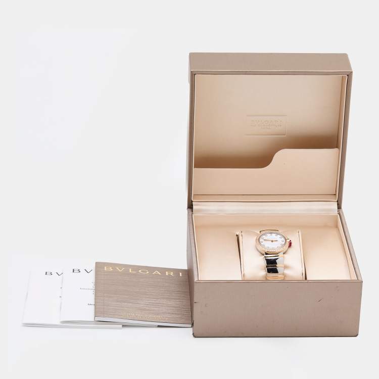 Pre Owned Bvlgari Mother of Pearl 18k Rose Gold Stainless Steel Lvcea 102475 Women's Wristwatch 28 mm 