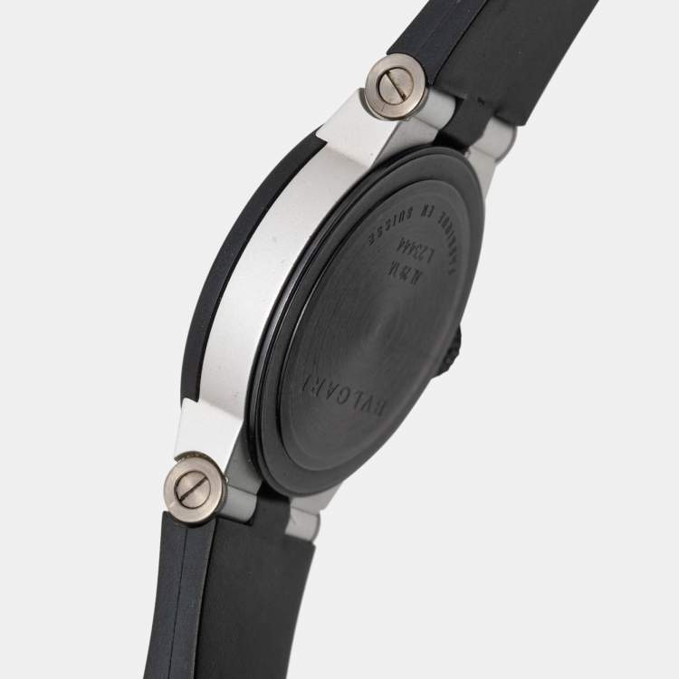 Pre Owned Bvlgari Silver Two-Tone Aluminum Rubber Diagono AL29TA Women's Wristwatch 29 mm