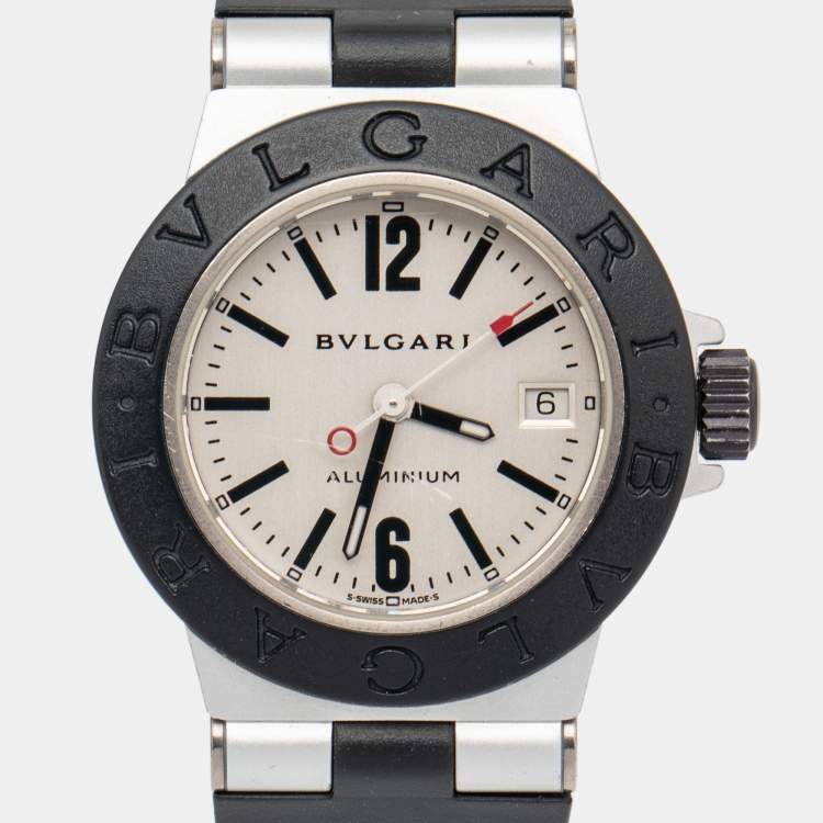 Pre Owned Bvlgari Silver Two-Tone Aluminum Rubber Diagono AL29TA Women's Wristwatch 29 mm