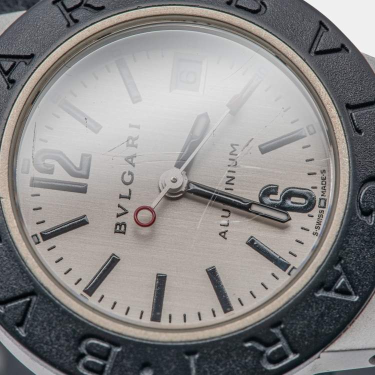 Pre Owned Bvlgari Silver Two-Tone Aluminum Rubber Diagono AL29TA Women's Wristwatch 29 mm
