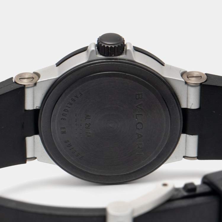 Pre Owned Bvlgari Silver Two-Tone Aluminum Rubber Diagono AL29TA Women's Wristwatch 29 mm