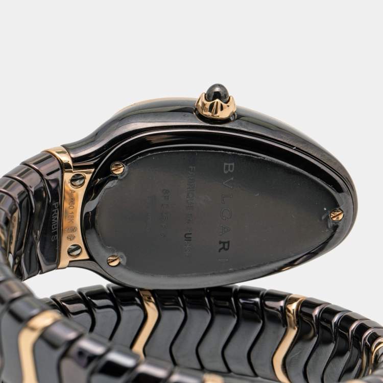 Pre Owned Bvlgari Brown 18k Rose Gold Ceramic Diamond Serpenti Spiga 103060 Women's Wristwatch 35 mm