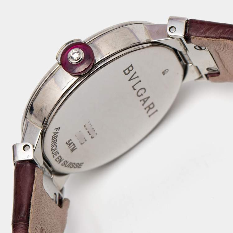 Pre Owned Bvlgari Purple Stainless Steel Alligator Leather Lvcea 102566 Women's Wristwatch 28 mm