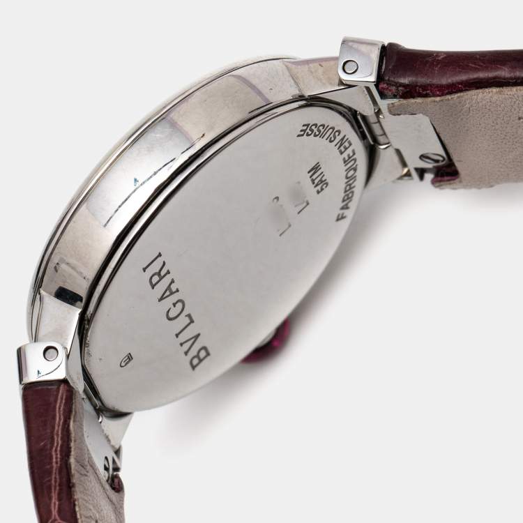 Pre Owned Bvlgari Purple Stainless Steel Alligator Leather Lvcea 102566 Women's Wristwatch 28 mm