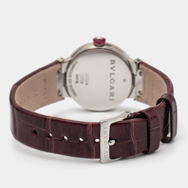 Pre Owned Bvlgari Purple Stainless Steel Alligator Leather Lvcea 102566 Women's Wristwatch 28 mm