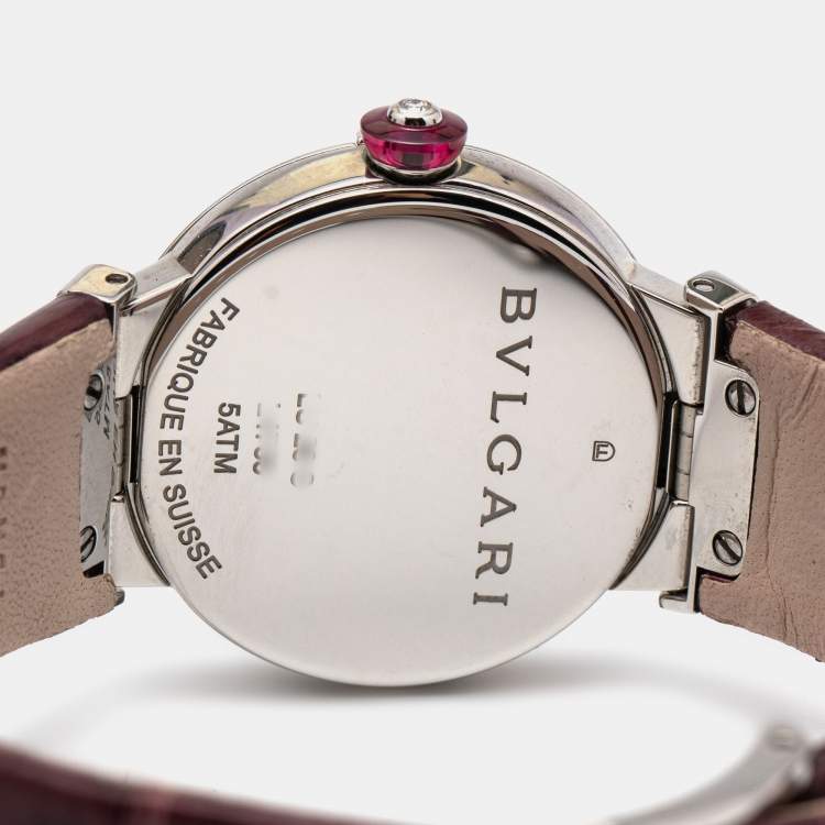 Pre Owned Bvlgari Purple Stainless Steel Alligator Leather Lvcea 102566 Women's Wristwatch 28 mm
