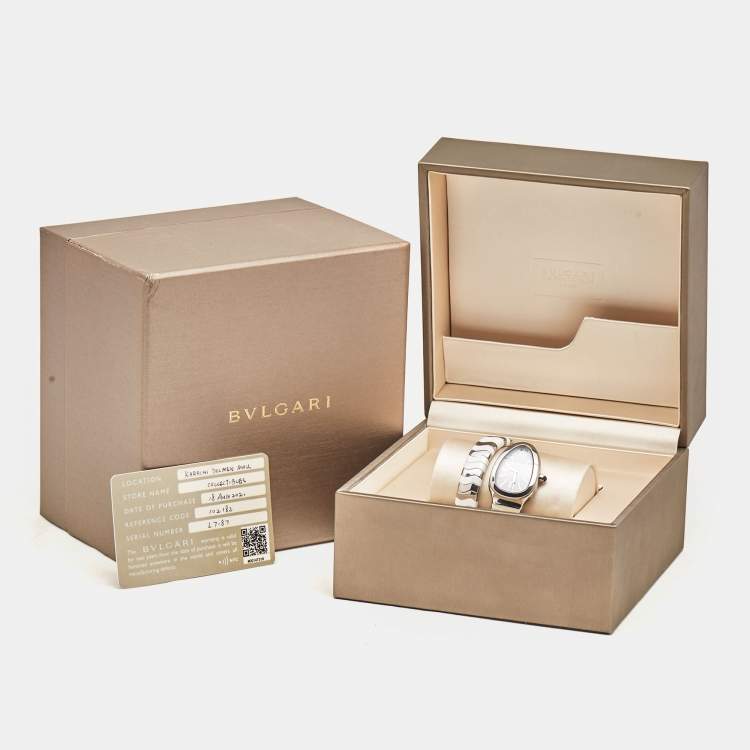 Pre Owned Bvlgari White Ceramic Stainless Steel Serpenti Spiga 102182 Women's Wristwatch 35 mm 