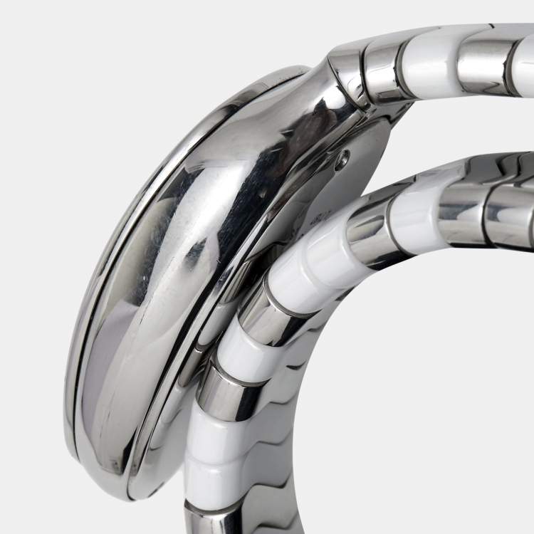 Pre Owned Bvlgari White Ceramic Stainless Steel Serpenti Spiga 102182 Women's Wristwatch 35 mm 