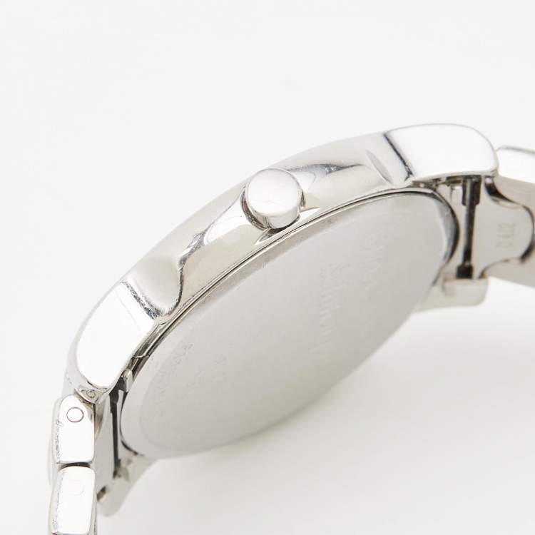Pre Owned Bvlgari White Stainless Steel Solotempo ST35S Unisex Wristwatch 35 mm