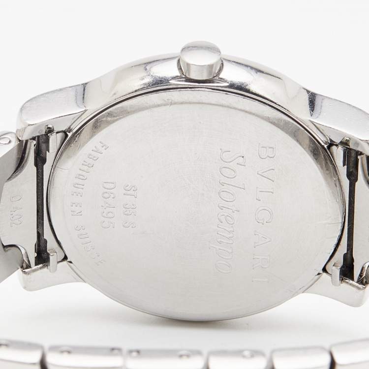 Pre Owned Bvlgari White Stainless Steel Solotempo ST35S Unisex Wristwatch 35 mm