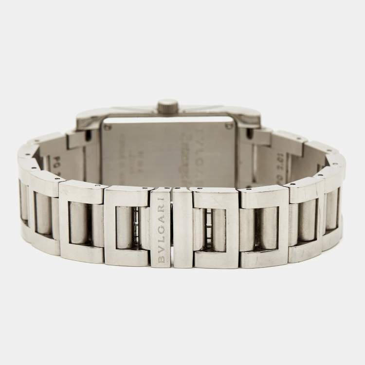 Pre Owned Bvlgari Black Stainless Steel Rettangolo RT39S Women's Wristwatch 21 x 39 mm 