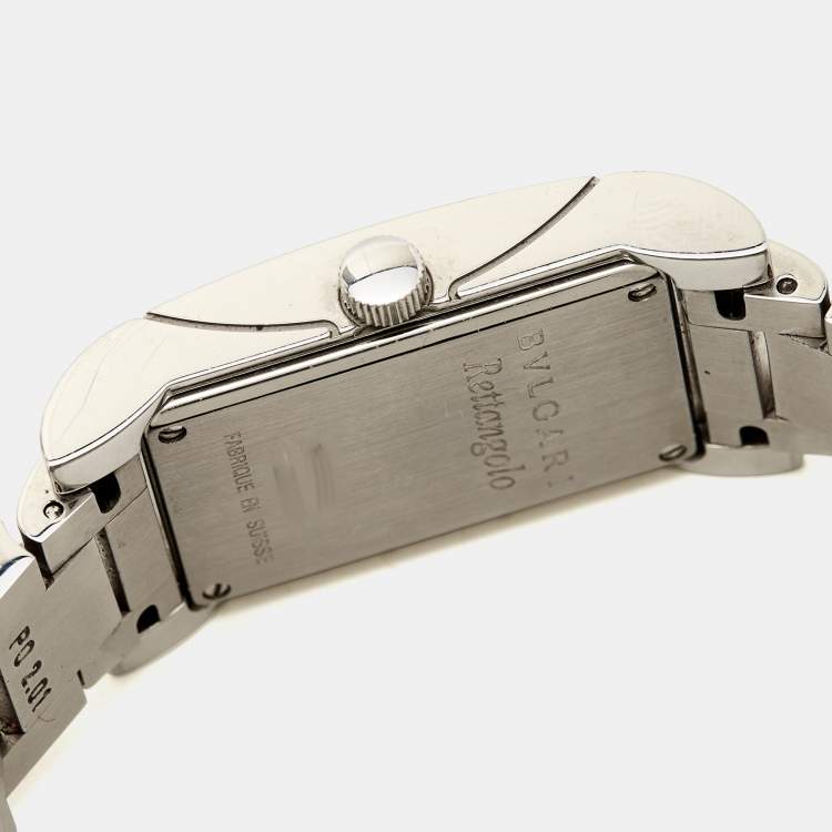 Pre Owned Bvlgari Black Stainless Steel Rettangolo RT39S Women's Wristwatch 21 x 39 mm 