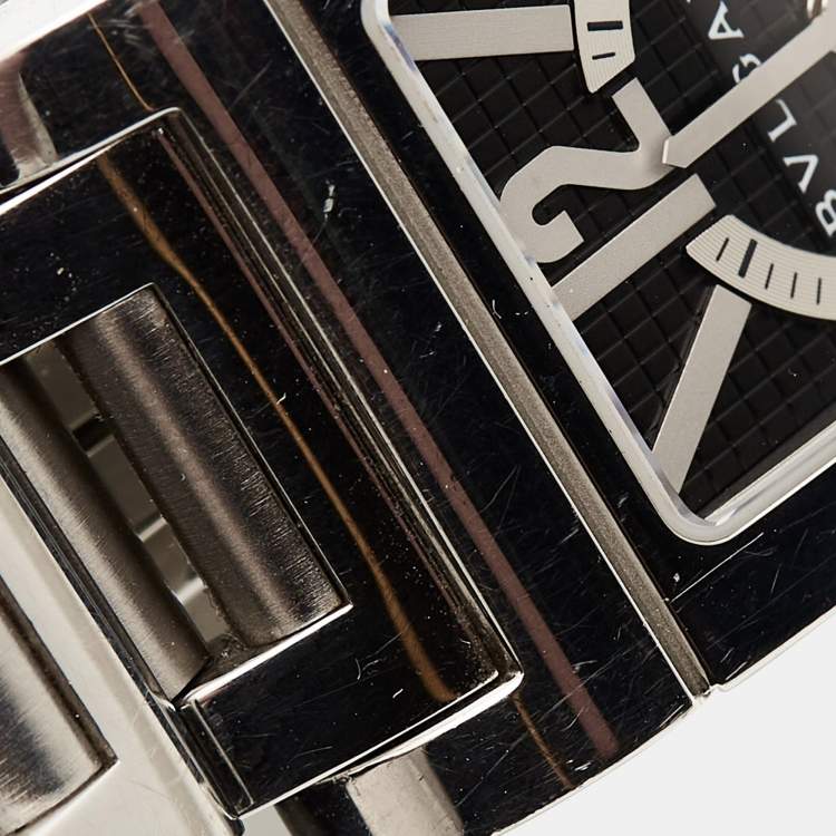 Pre Owned Bvlgari Black Stainless Steel Rettangolo RT39S Women's Wristwatch 21 x 39 mm 