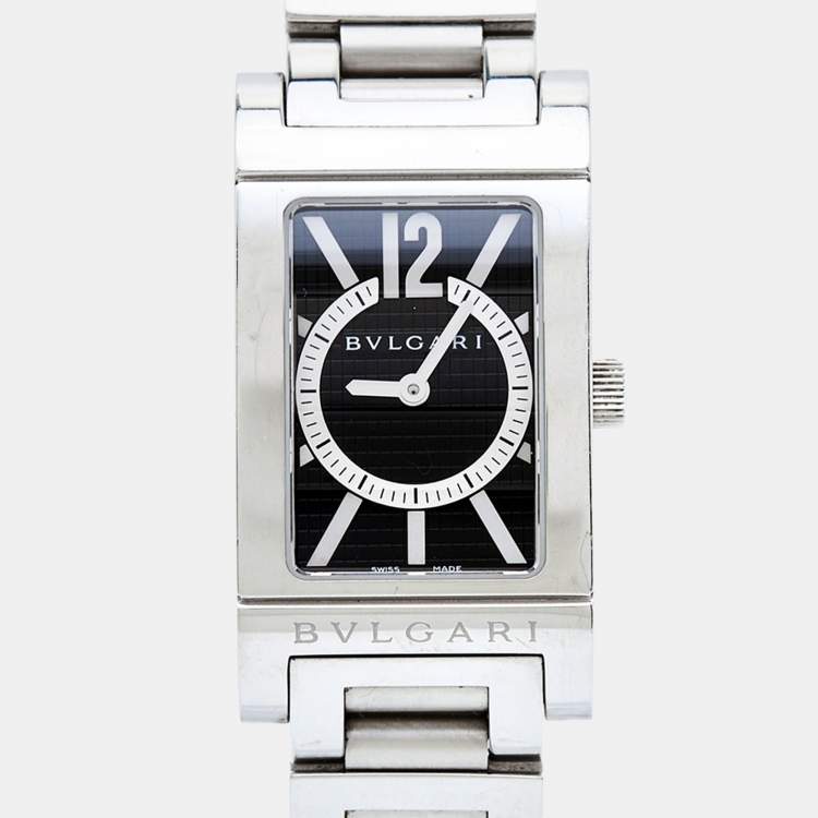 Pre Owned Bvlgari Black Stainless Steel Rettangolo RT39S Women's Wristwatch 21 x 39 mm 