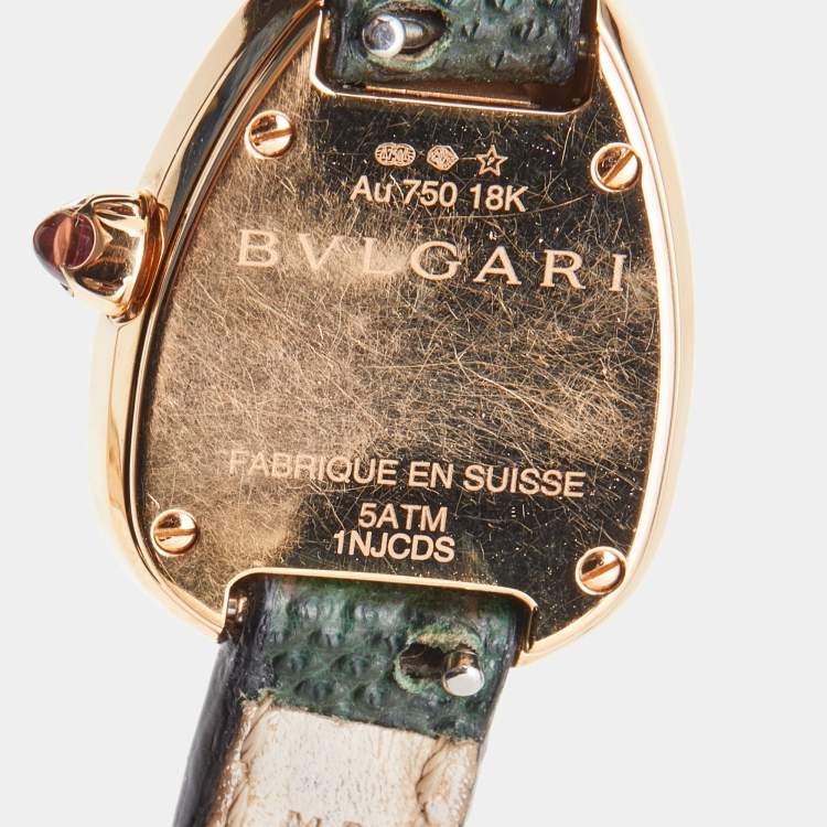 Pre Owned Bvlgari Green 18K Rose Gold Karung Skin Leather Serpenti 102726 Women's Wristwatch 27 mm