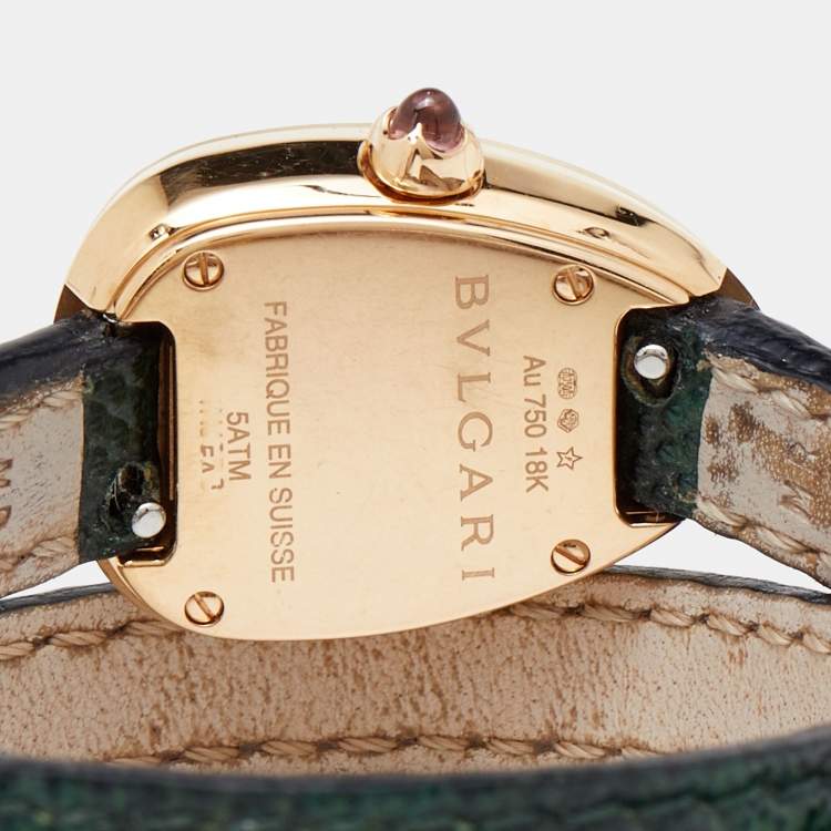 Pre Owned Bvlgari Green 18K Rose Gold Karung Skin Leather Serpenti 102726 Women's Wristwatch 27 mm