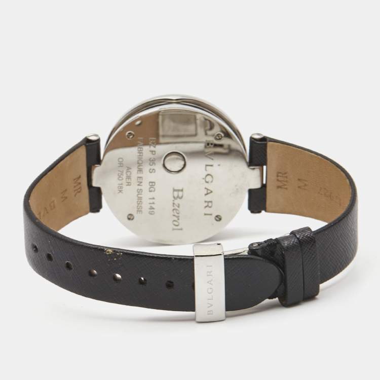 Pre Owned Bvlgari Double Heart Diamond 18k Rose Gold Stainless Steel Leather B.Zero1 BZP35S Women's Wristwatch 35 mm