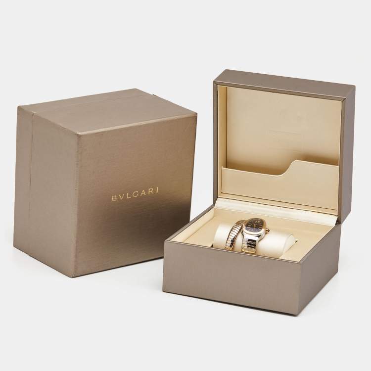 Pre Owned Bvlgari Black 18K Rose Gold Stainless Steel Serpenti Tubogas 102123 Women's Wristwatch 35 mm