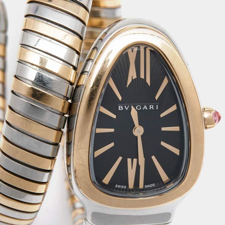 Pre Owned Bvlgari Black 18K Rose Gold Stainless Steel Serpenti Tubogas 102123 Women's Wristwatch 35 mm