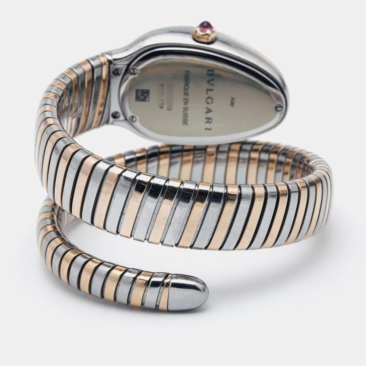 Pre Owned Bvlgari Black 18K Rose Gold Stainless Steel Serpenti Tubogas 102123 Women's Wristwatch 35 mm