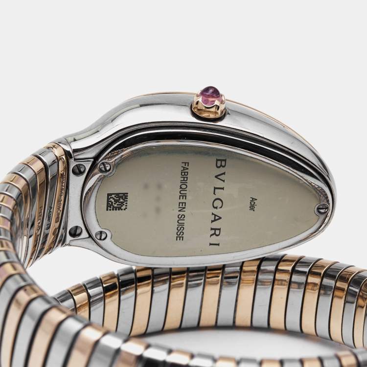 Pre Owned Bvlgari Black 18K Rose Gold Stainless Steel Serpenti Tubogas 102123 Women's Wristwatch 35 mm