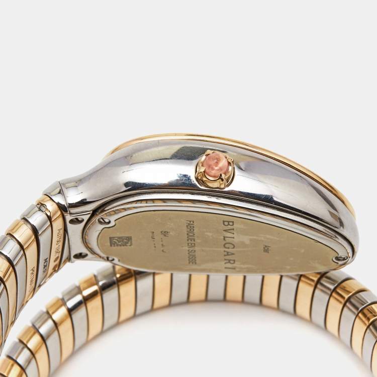 Pre Owned Bvlgari Black 18K Rose Gold Stainless Steel Serpenti Tubogas 102123 Women's Wristwatch 35 mm