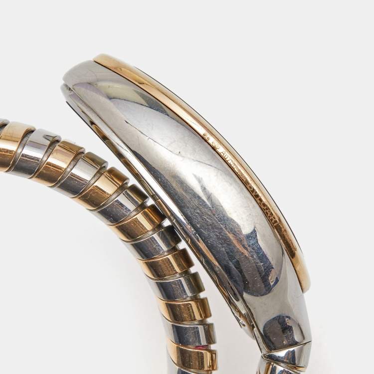 Pre Owned Bvlgari Black 18K Rose Gold Stainless Steel Serpenti Tubogas 102123 Women's Wristwatch 35 mm