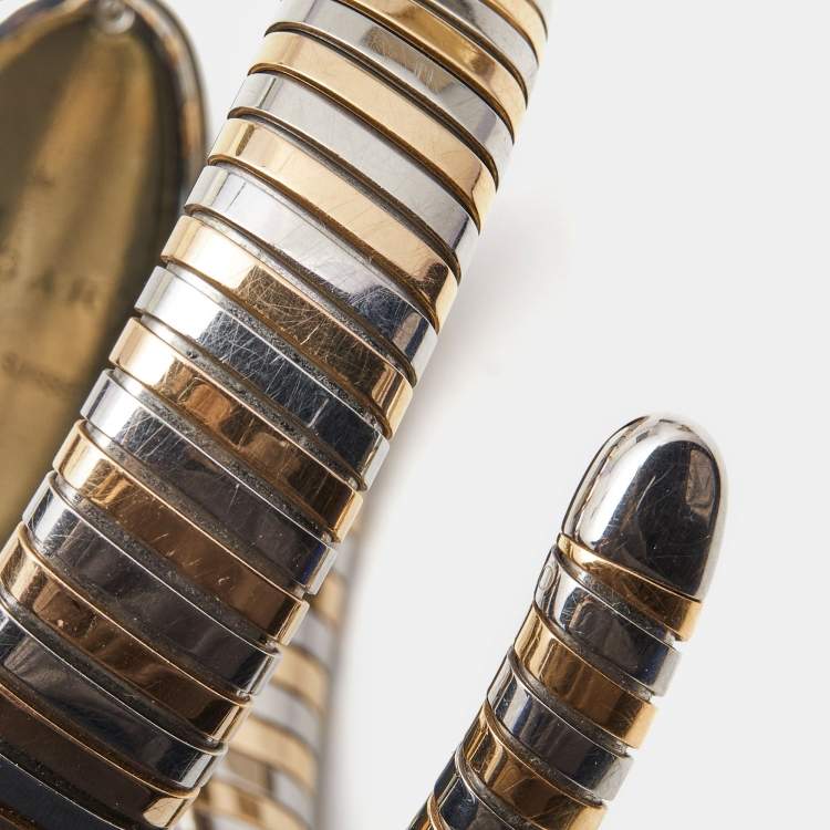 Pre Owned Bvlgari Black 18K Rose Gold Stainless Steel Serpenti Tubogas 102123 Women's Wristwatch 35 mm